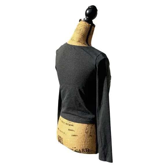 Romwe S Long Sleeve Graphic Top Angel Wings Black Stretch Tee Women S - Picture 6 of 12